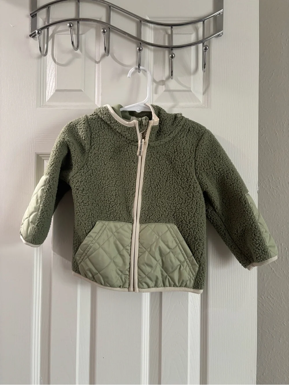 Cat & Jack Olive Green Hooded Sherpa Jacket with Cream Trim